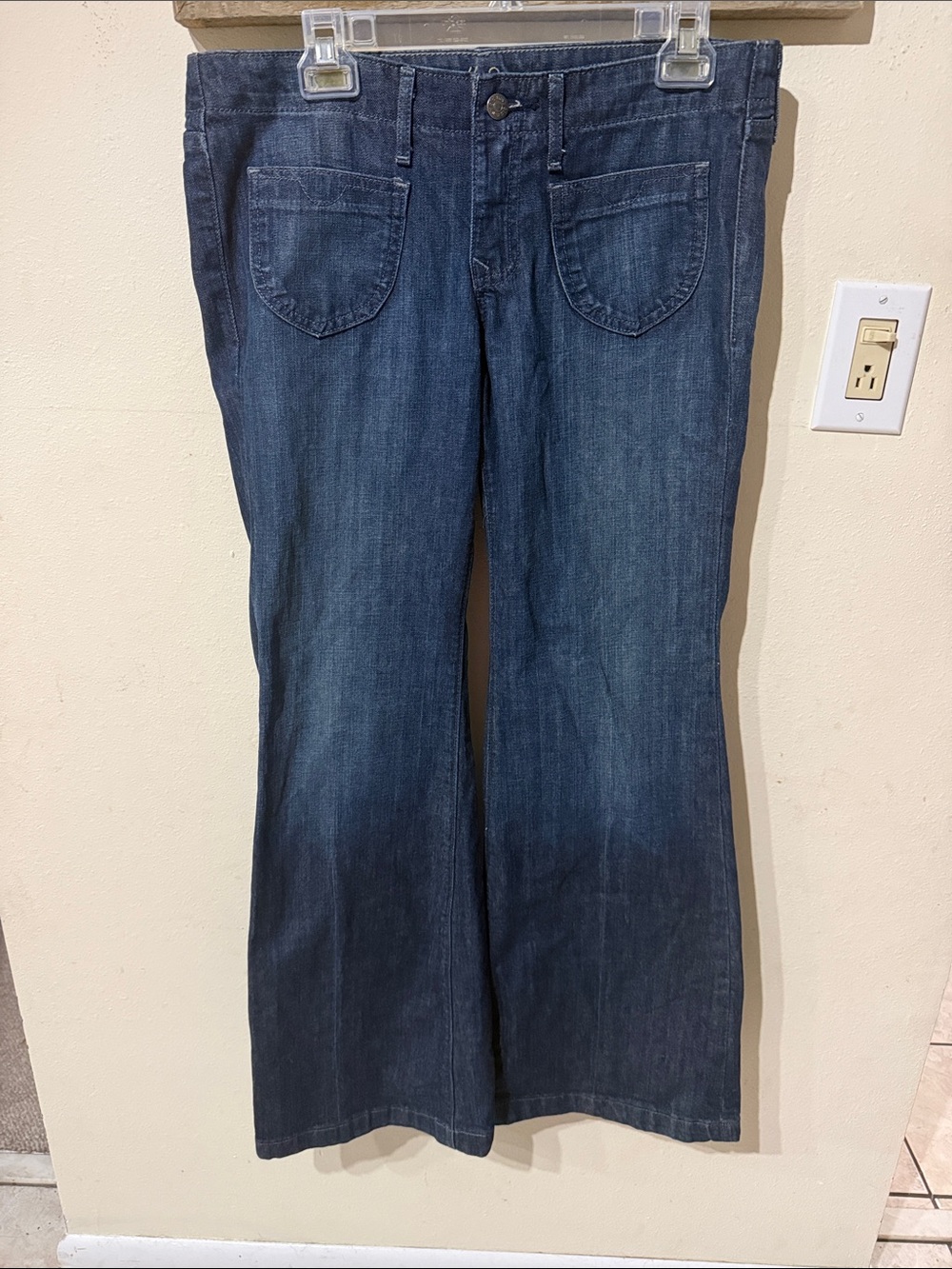 The Diva Y2K Flare Leg Trouser Jeans Dark Wash Patch Pocket